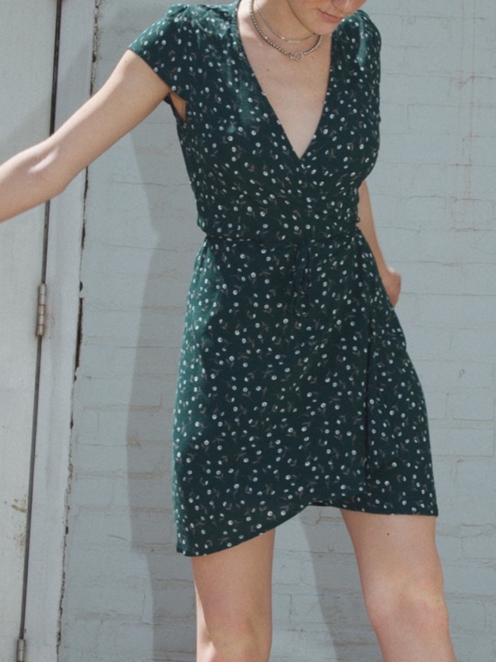 Brandy Melville Robbie Green Ditsy Floral Wrap Dress - Picture 14 of 16